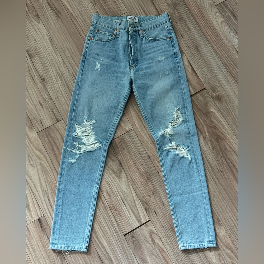 Agolde Light Wash Ripped High-Rise Skinny Jeans